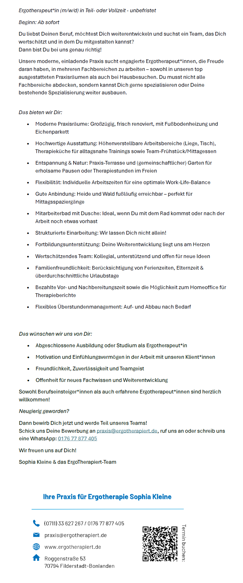 Ergotherapeut*in (m/w/d) in Teil- oder Vollzeit - unbefristet, Sophia Kleine & das ErgoTherapiert-Team, 70794 Filderstadt Bonlanden